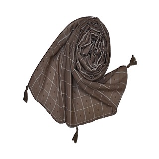 Box Checkered Designer Hijab With 4 Sided Fringe's On The Border - Brown